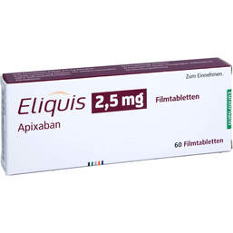 Abbildung: Eliquis 2,5 mg Filmtabletten 60 St, Filmtabletten PZN 18436620