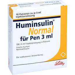 Abbildung: Huminsulin Normal für Pen 3 ml 100 I.E. / ml Injektionslösung 10X3 ml, Injektionslösung PZN 18440716