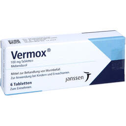 Abbildung: Vermox 100 mg Tabletten 6 St, Tabletten PZN 18440722