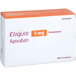 Abbildung: Eliquis 5 mg Filmtabletten 200 St, Filmtabletten PZN 18449166