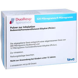 Abbildung: Duoresp Spiromax 320µg / 9 µg / Dosis 3x60ED Inh.-Pulver  3 St, Inhalationspulver PZN 18453624