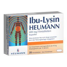 Abbildung: Ibu-Lysin Heumann 400 mg Filmtabletten 20 St, Filmtabletten PZN 18454983
