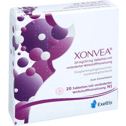 Abbildung: Xonvea 20 mg / 20 mg Tabletten mit veränd.Wirkst.-Freis. 20 St, Tablette mit veränderter Wirkstofffreisetzung PZN 18456657