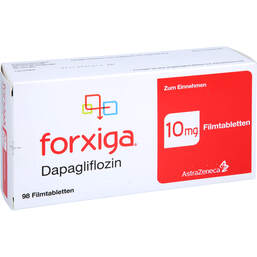 Abbildung: Forxiga 10 mg Filmtabletten 98 St, Filmtabletten PZN 18457390