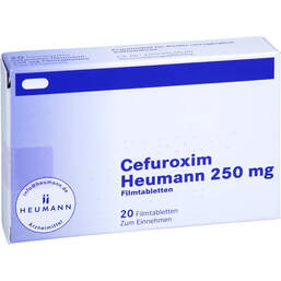Abbildung: Cefuroxim Heumann 250 mg Filmtabletten 20 St, Filmtabletten PZN 18470976
