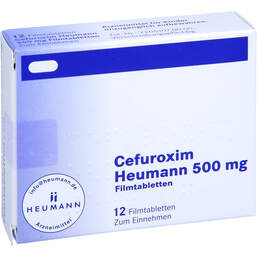 Abbildung: Cefuroxim Heumann 500 mg Filmtabletten 12 St, Filmtabletten PZN 18470999
