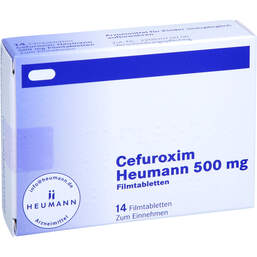 Abbildung: Cefuroxim Heumann 500 mg Filmtabletten 14 St, Filmtabletten PZN 18471013