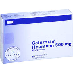 Abbildung: Cefuroxim Heumann 500 mg Filmtabletten 20 St, Filmtabletten PZN 18471036