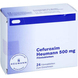 Abbildung: Cefuroxim Heumann 500 mg Filmtabletten 24 St, Filmtabletten PZN 18471042