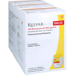 Abbildung: Relvar Ellipta 184 Mikrogramm / 22 Mikrogramm Inh.P. 3X30 St, Inhalationspulver PZN 18487356