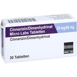 Abbildung: Cinnarizin / Dimenhydrinat Micro Labs 20 / 40 mg Tabletten 30 St, Tabletten PZN 18491257