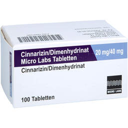 Abbildung: Cinnarizin / Dimenhydrinat Micro Labs 20 / 40 mg Tabletten 100 St, Tabletten PZN 18491286