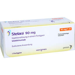 Abbildung: Stelara 90 mg Injektionslösung in einem Fertigpen 1 St, Injektionslösung PZN 18495410