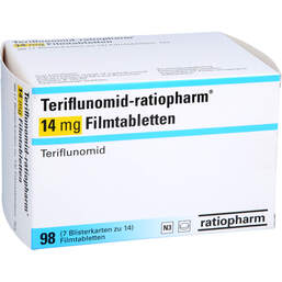 Abbildung: Teriflunomid-ratiopharm 14 mg Filmtabletten 98 St, Filmtabletten PZN 18497194