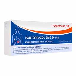 Abbildung: Pantoprazol Eris 20 mg magensaftresistent Tabletten / Noweda 14 St, Tabletten magensaftresistent PZN 18497478
