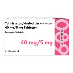 Abbildung: Telmisartan / Amlodipin 089PHARM 40 mg / 5 mg Tabletten 98 St, Tabletten PZN 18500849