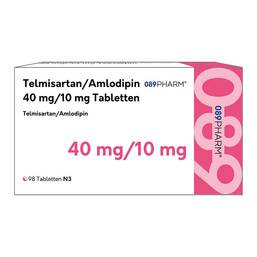 Abbildung: Telmisartan / Amlodipin 089PHARM 40 mg / 10 mg Tabletten 98 St, Tabletten PZN 18500855