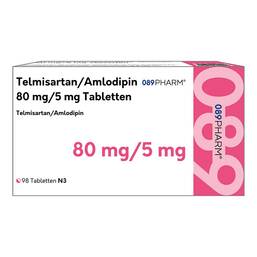 Abbildung: Telmisartan / Amlodipin 089PHARM 80 mg / 5 mg Tabletten 98 St, Tabletten PZN 18500861