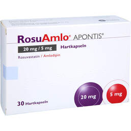 Abbildung: Rosuamlo Apontis 20 mg / 5 mg Hartkapseln 30 St, Hartkapseln PZN 18602550