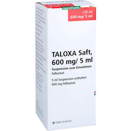 Abbildung: Taloxa Saft 600 mg / 5 ml 230 ml, Suspension zum Einnehmen PZN 18604359