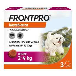 Abbildung: FRONTPRO 11 mg Kautabletten für Hunde 2 - 4 kg 3 St, Kautabletten PZN 18654274