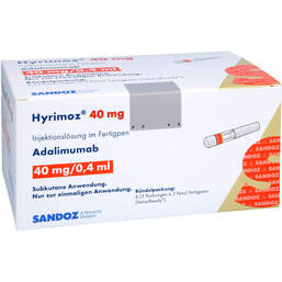 Abbildung: Hyrimoz 40 mg / 0,4 ml Injektionslösung im Fertigpen 6 St, Injektionslösung PZN 18657479
