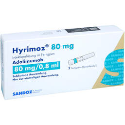 Abbildung: Hyrimoz 80 mg / 0,8 ml Injektionslösung im Fertigpen 2 St, Injektionslösung PZN 18657522