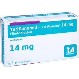 Abbildung: Teriflunomid 1A Pharma 14 mg Filmtabletten 84 St, Filmtabletten PZN 18659604