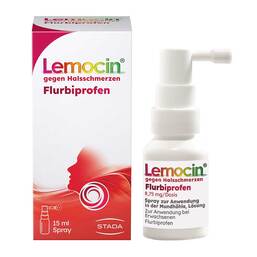 Abbildung: Lemocin Flurbiprofen 8,75mg / Dosis Spray zur Anwendung in der Mundhöhle 15 ml, Spray PZN 18661506