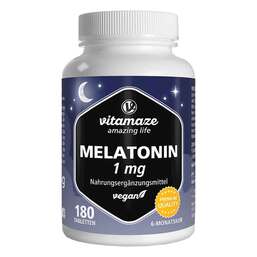 Abbildung: Melatonin 1 mg hochdosiert vegan Tabletten 180 St, Tabletten PZN 18662411