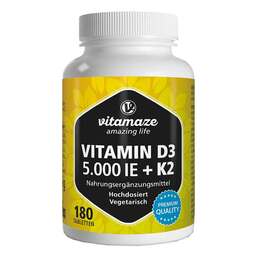 Abbildung: Vitamin D3 K2 5000 I.E. / 100 µg hochdosiert Tabletten 180 St, Tabletten PZN 18662440