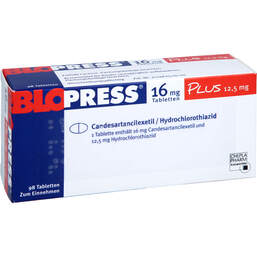 Abbildung: Blopress 16 mg Plus 12,5 mg Tabletten 98 St, Tabletten PZN 18662960
