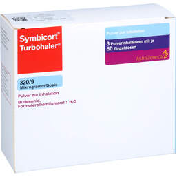 Abbildung: Symbicort Turbohaler 320 / 9 µg / Dosis 60 ED 3 St, Inhalationspulver PZN 18664769