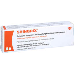 Abbildung: Shingrix Pulver und Suspension zur Herstellung einer Injektionssuspension  1 St, Injektionssuspension PZN 18666998