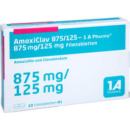 Abbildung: Amoxiclav 875 / 125 - 1A Pharma Filmtabletten 10 St, Filmtabletten PZN 18675448
