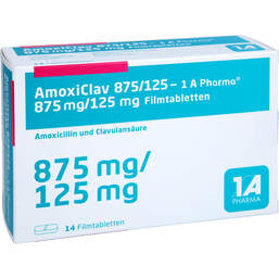 Abbildung: Amoxiclav 875 / 125 - 1A Pharma Filmtabletten 14 St, Filmtabletten PZN 18675454