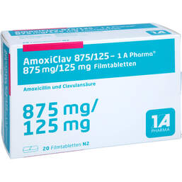 Abbildung: Amoxiclav 875 / 125 - 1A Pharma Filmtabletten 20 St, Filmtabletten PZN 18675460