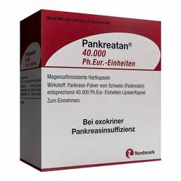 Abbildung: Pankreatan 40.000 Ph.Eur.-Einheiten magensaftresistent Hartkapseln 200 St, Magensaftresistente Hartkapseln PZN 18676034