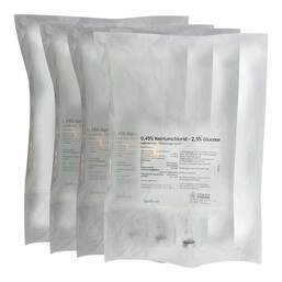 Abbildung: 0,45% Natriumchlorid 2,5% Glucose Infusionslösung Pl.Beutel  4X3000 ml, Infusionslösung PZN 18678091