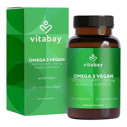 Abbildung: Omega-3 1100 mg vegan 600mg DHA + 300mg EPA Weichk. 60 St, Weichkapseln PZN 18679587