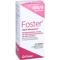Abbildung: Foster 100 / 6 µg 120 Hub Dosieraerosol 1 St, Dosieraerosol PZN 18700927