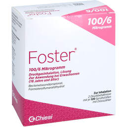 Abbildung: Foster 100 / 6 µg 120 Hub Dosieraerosol 2 St, Dosieraerosol PZN 18700933