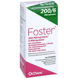 Abbildung: Foster 200 / 6 µg 120 Hub Dosieraerosol 1 St, Dosieraerosol PZN 18700956