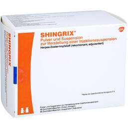 Abbildung: Shingrix Pulver und Suspension zur Herstellung einer Injektionssuspension  10 St, Injektionssuspension PZN 18701306