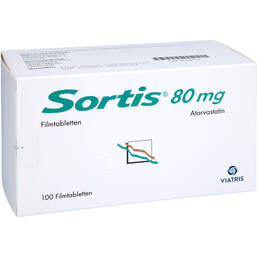 Abbildung: Sortis 80 mg Filmtabletten 100 St, Filmtabletten PZN 18702412
