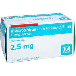 Abbildung: Rivaroxaban-1A Pharma 2,5 mg Filmtabletten 196 St, Filmtabletten PZN 18712528