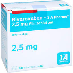 Abbildung: Rivaroxaban-1A Pharma 2,5 mg Filmtabletten Dose 200 St, Filmtabletten PZN 18712764