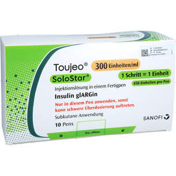 Abbildung: Toujeo 300 E / ml Solostar Injektionslösung in einem Fertigpen 10X1.5 ml, Injektionslösung PZN 18713522