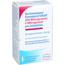 Abbildung: Beclometason / Formoterol STADA 200 / 6 µg 1x120 Hub 1 St, Dosieraerosol PZN 18718413