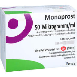 Abbildung: Monoprost 50 Mikrogramm / ml Augentropfenin Einzeldosen 90X0.2 ml, Augentropfen PZN 18723259